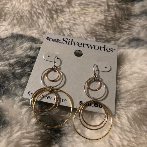 Gold Silver Rose Hoop Earrings, Mixed Metal - Picture 1 of 4